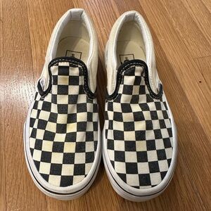 VANS Kids Checkered Slip-On Shoes - Black and White-Kids Size 13